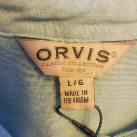 NWT! Orvis Women's Linen Blend Lt. Blue Capped Sleeve Button-up Blouse - Size L - Picture 10 of 11